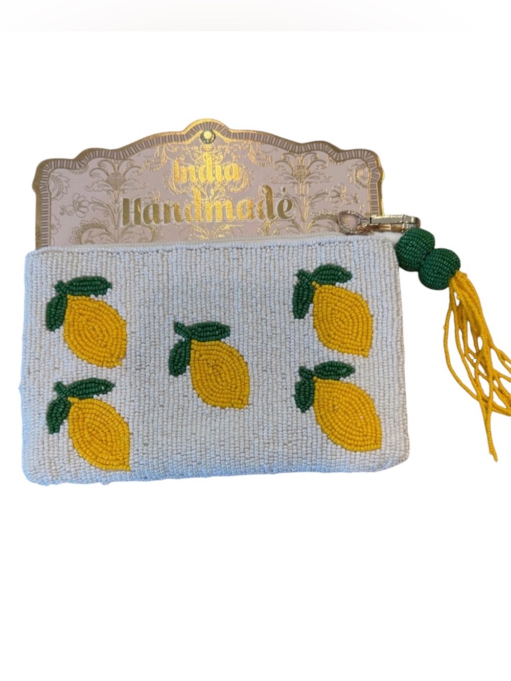 Handmade Lemon Beaded Poutch - White and Yellow